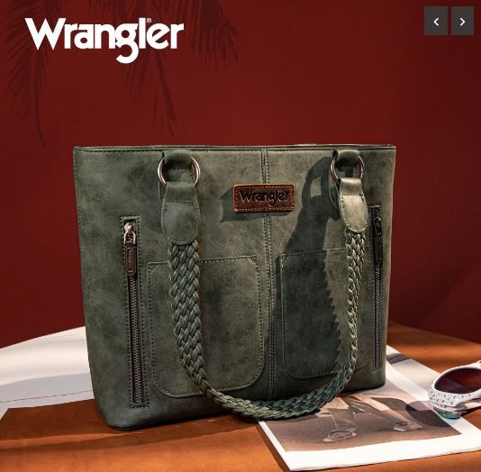 WG78-G8317 GN Wrangler Braided Detail Multi Pockets Concealed Carry Tote