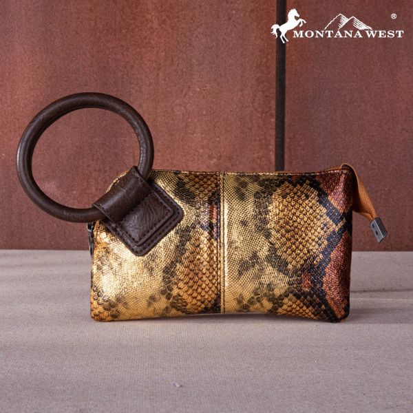 MW1260-181 CF Montana West Snake Print Ring Handle Wristlet Clutch Bag