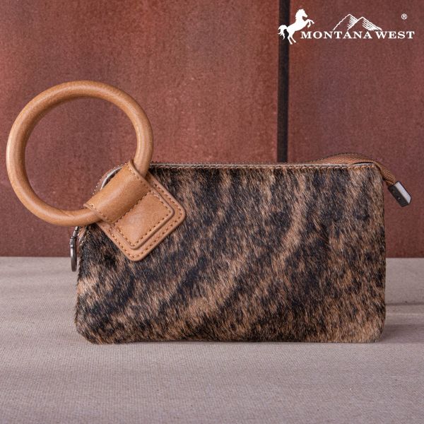 MW1260-A181 TN Montana West Genuine Hair-On Cowhide Ring Handle Wristlet Clutch Bag