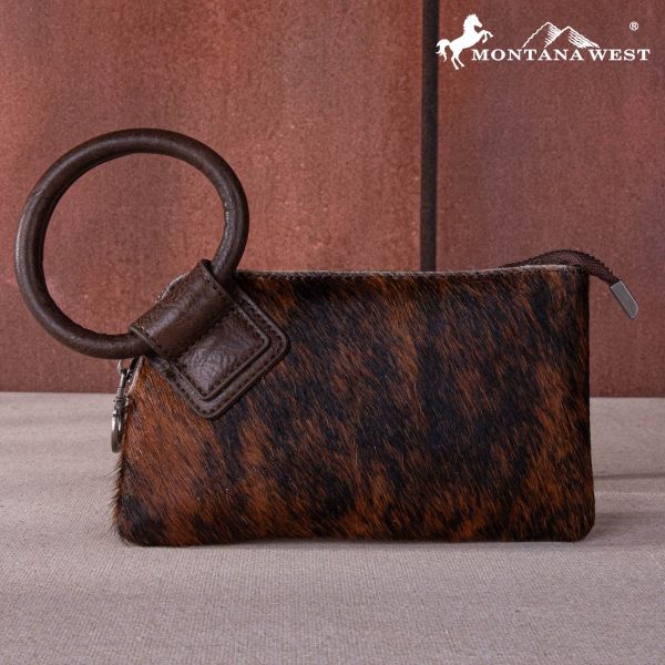 MW1260-A181 CF Montana West Genuine Hair-On Cowhide Ring Handle Wristlet Clutch Bag