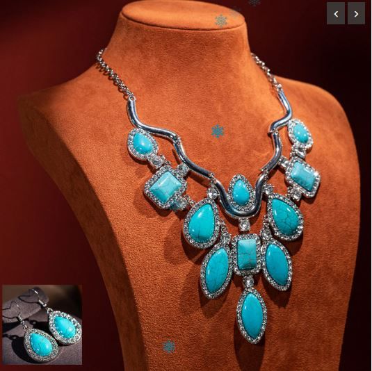 WJ-1001 TQ Rustic Couture Jewelry Sets Bohemian Pendant Necklace Earrings