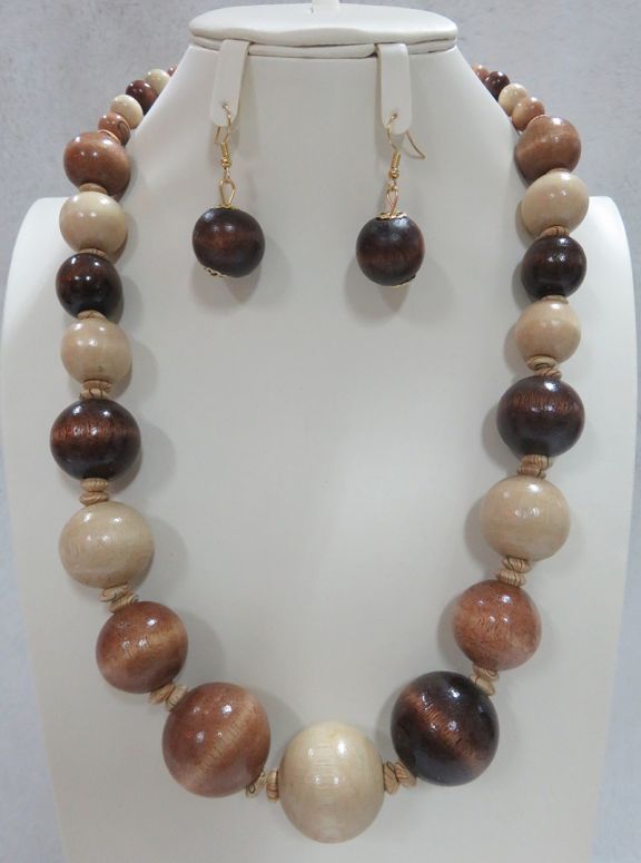 YNE4055 BR WOOD NECKLACE SET