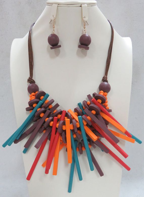 YNE4056 MT WOOD NECKLACE SET